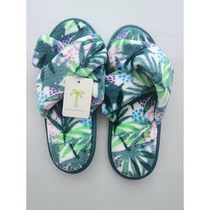 Island Haus - Beachy - Palm Frond Multicolor- Criss Cross - Slippers NWT - S/M